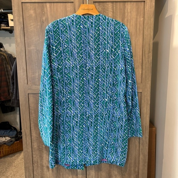 Anne Crimmins Umi Collection Silk Jacket Blazer Long Open Front size 12 Artsy - Picture 2 of 11